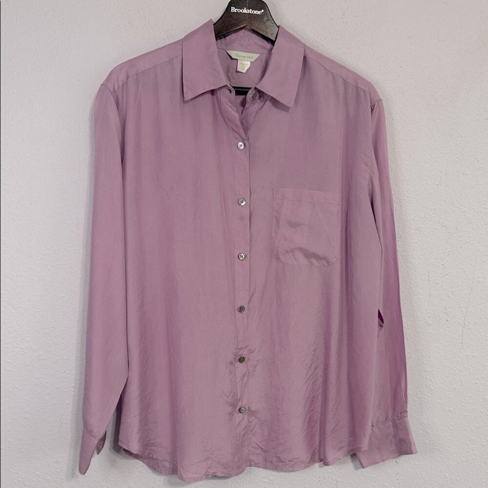 Garnet Hill Women 100% Silk Lilac Long Sleeve Button Down Blouse Size 8